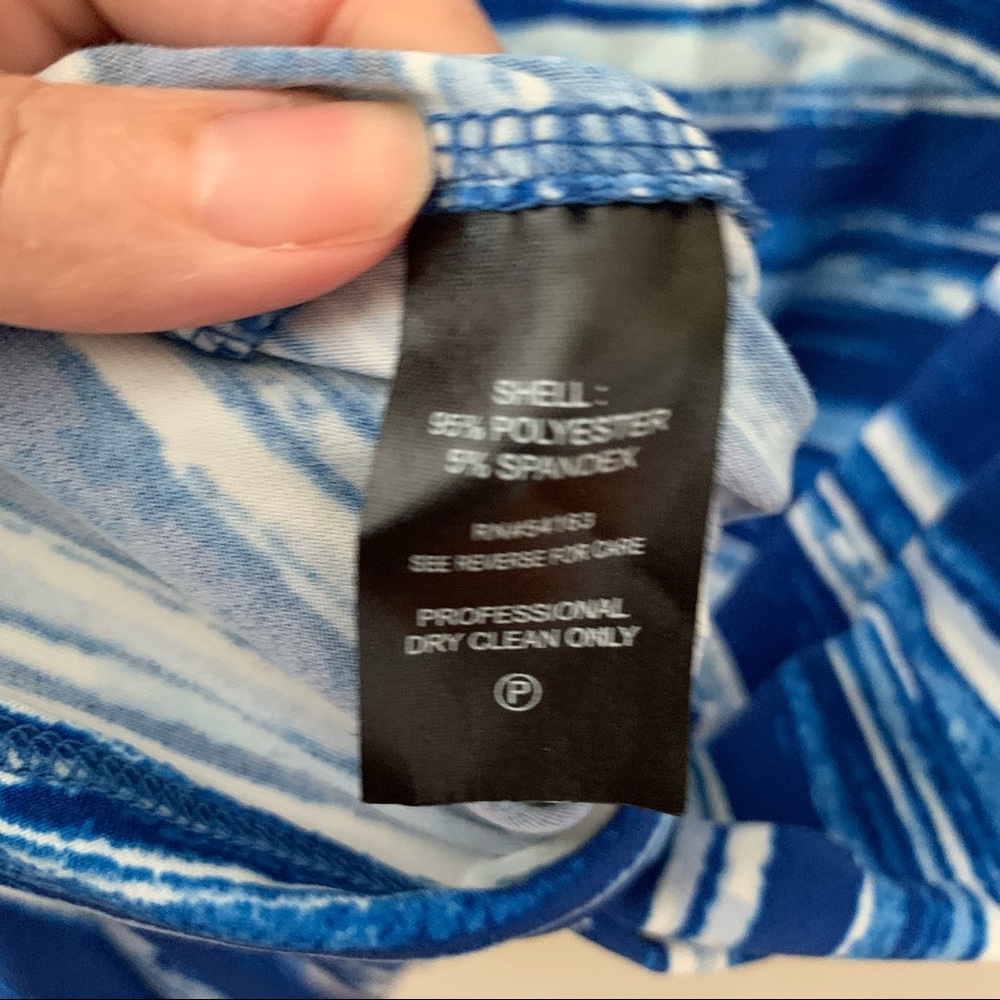 Ellen Tracy Dress Blue Watercolor Stretchy Sleeveless MIDI Modest Sleeveless 4 - Picture 5 of 7
